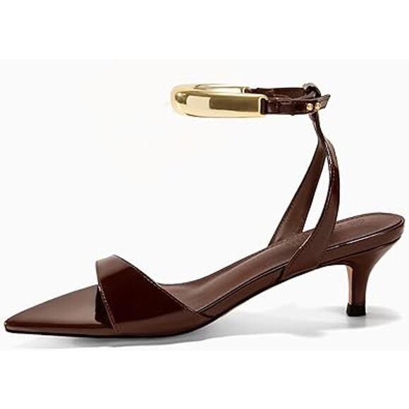 Coutgo Womens Size 9 Dark Brown 2" Low Kitten Heel Ankle Strap Open Toe Shoes - Picture 2 of 8